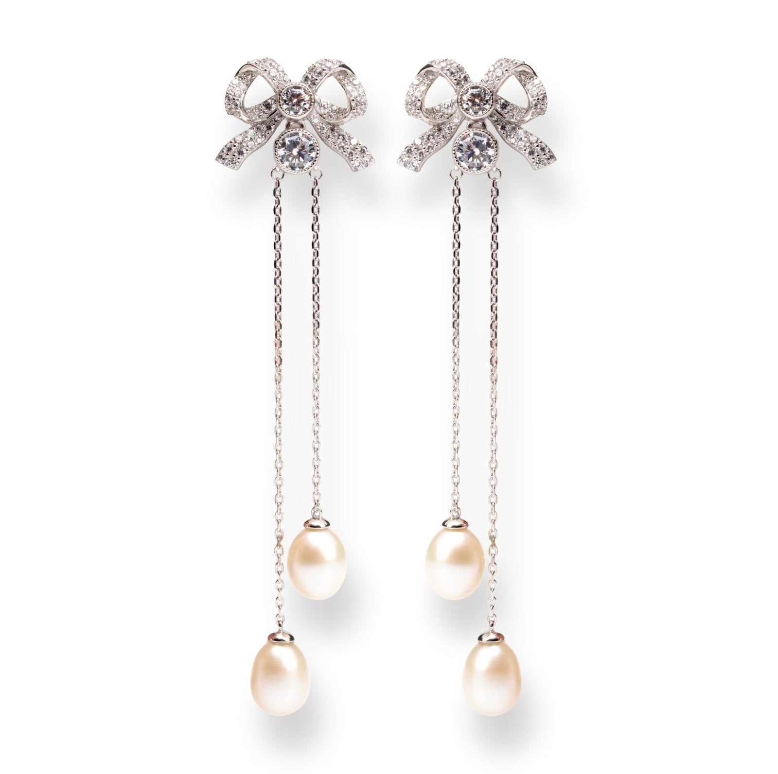 Silver Pearl Bow Earrings by Natkina