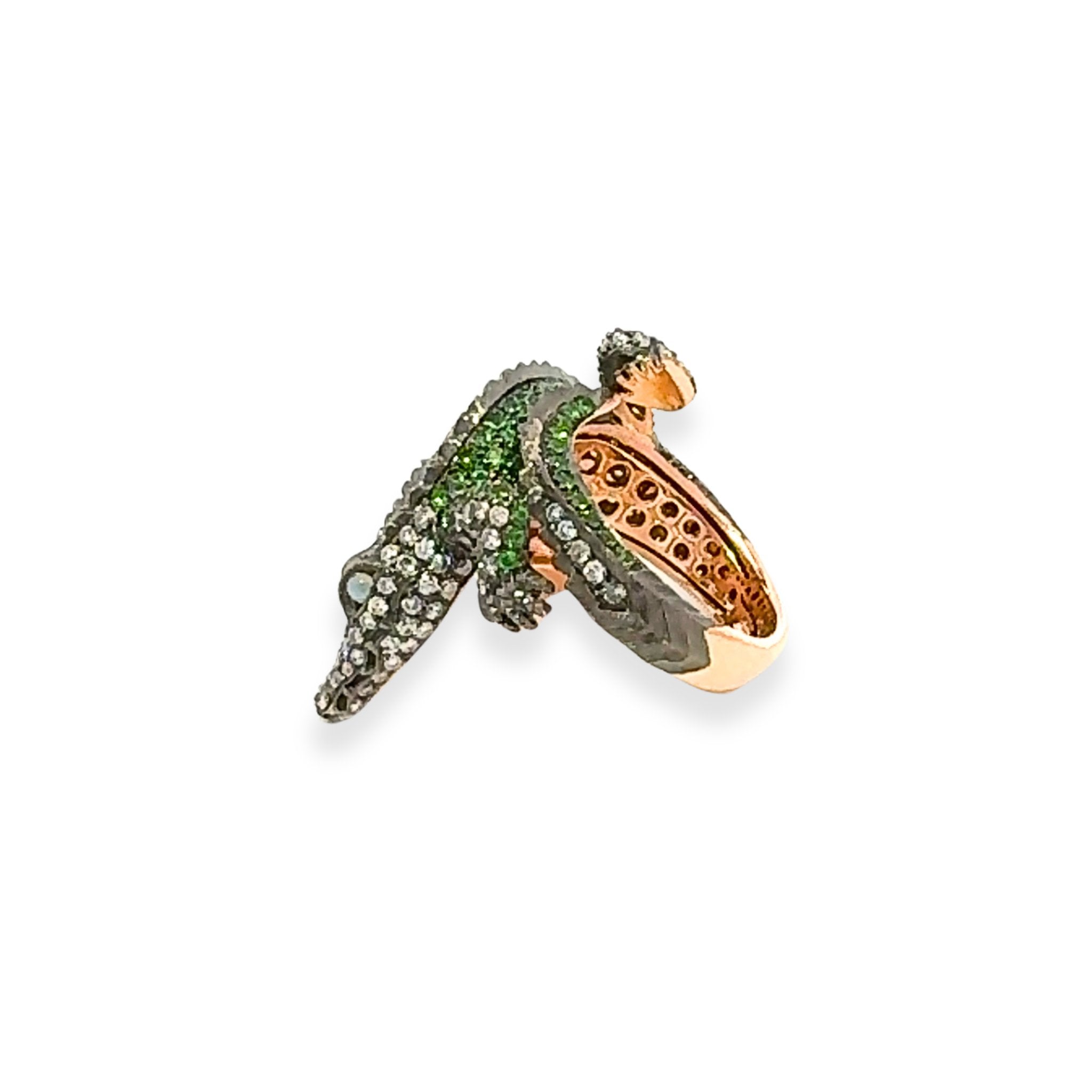 Startling Crocodile Diamond Tsavorite Yellow gold 18K Exclusive Ring by Natkina