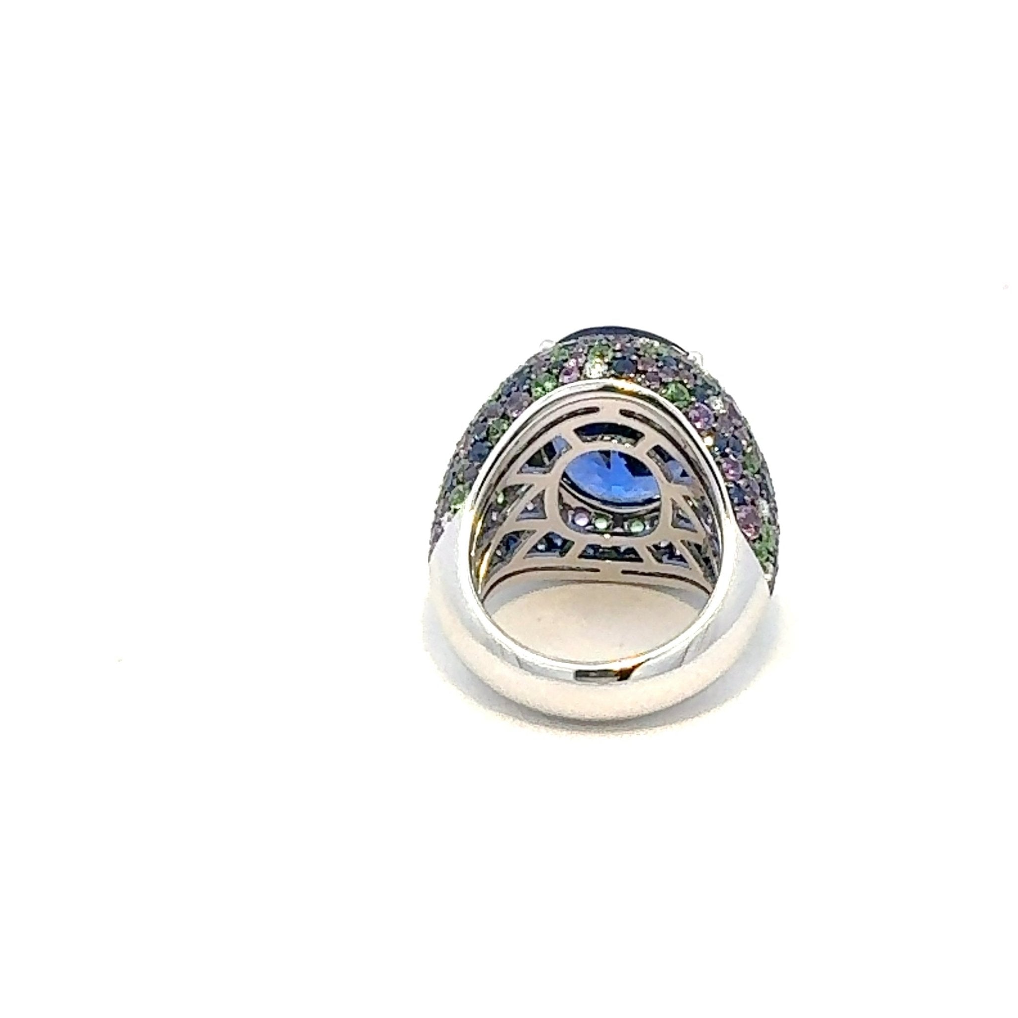 Stunning Sapphire Tanzanite Diamond 18K White Gold Exclusive Ring by Natkina