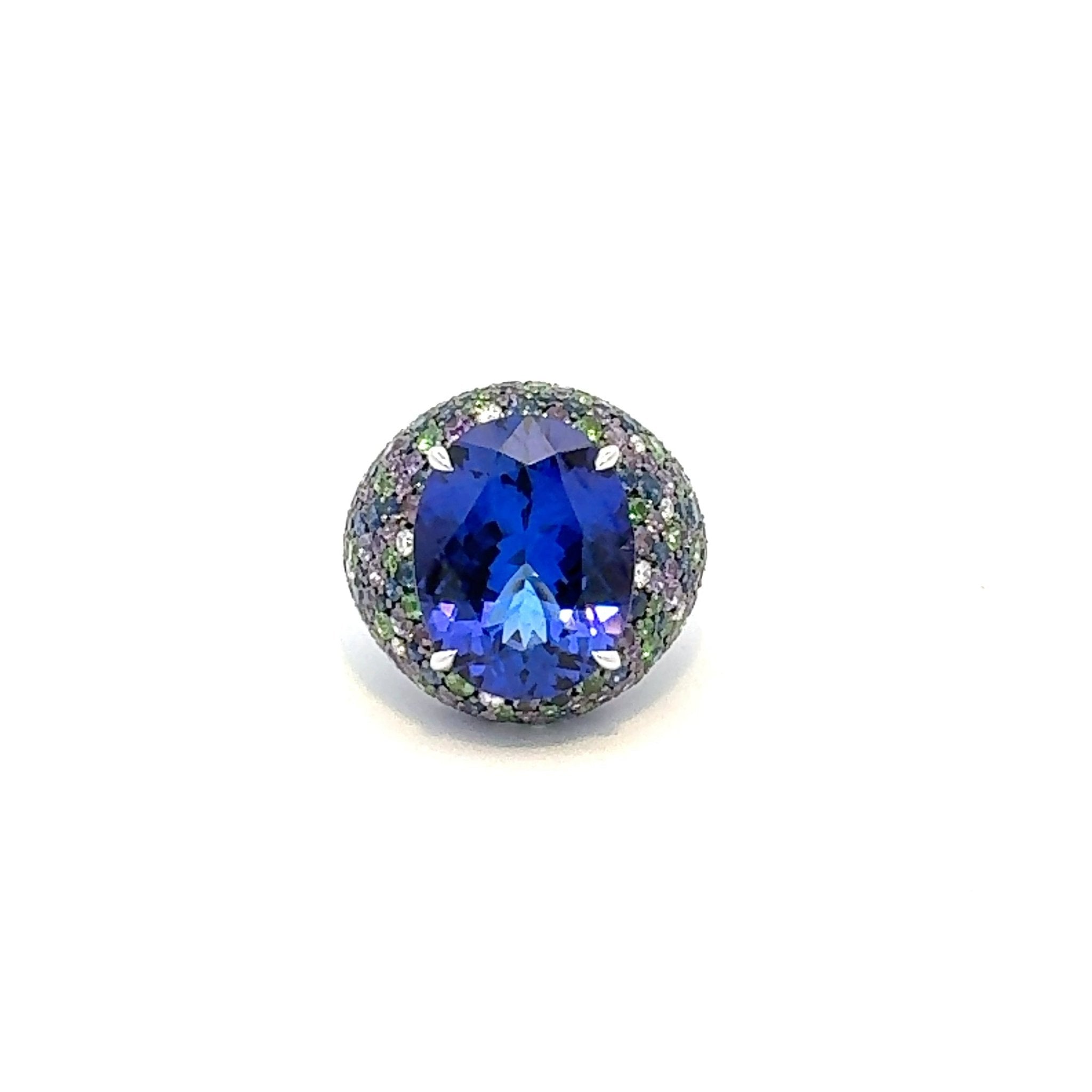 Stunning Sapphire Tanzanite Diamond 18K White Gold Exclusive Ring by Natkina