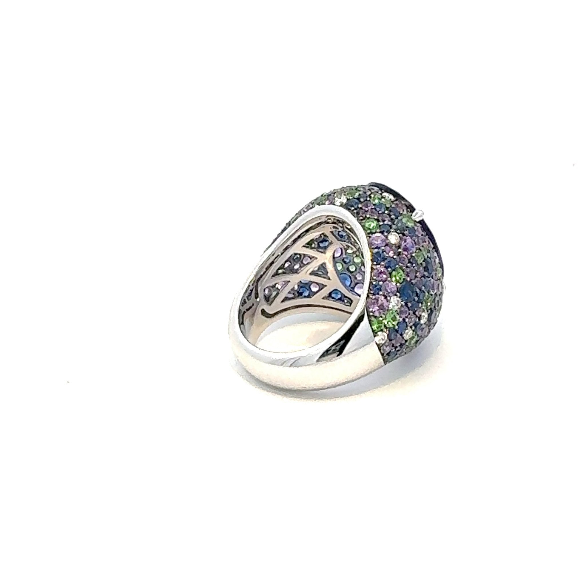 Stunning Sapphire Tanzanite Diamond 18K White Gold Exclusive Ring by Natkina