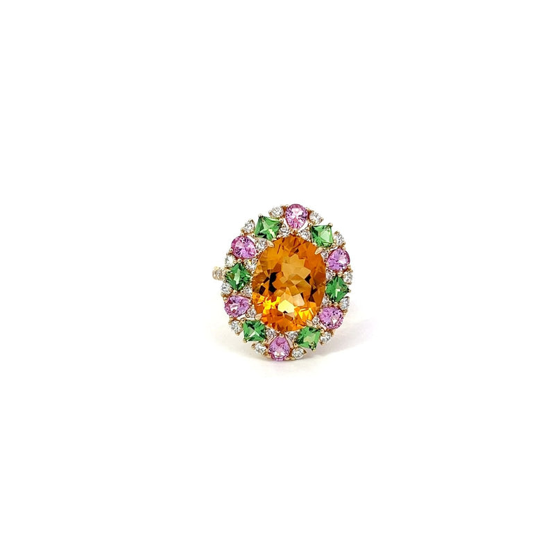 An image depicting SUNNY CITRINE TSAVORITE DIAMOND 18K YELLOW GOLD EXCLUSIVE RING