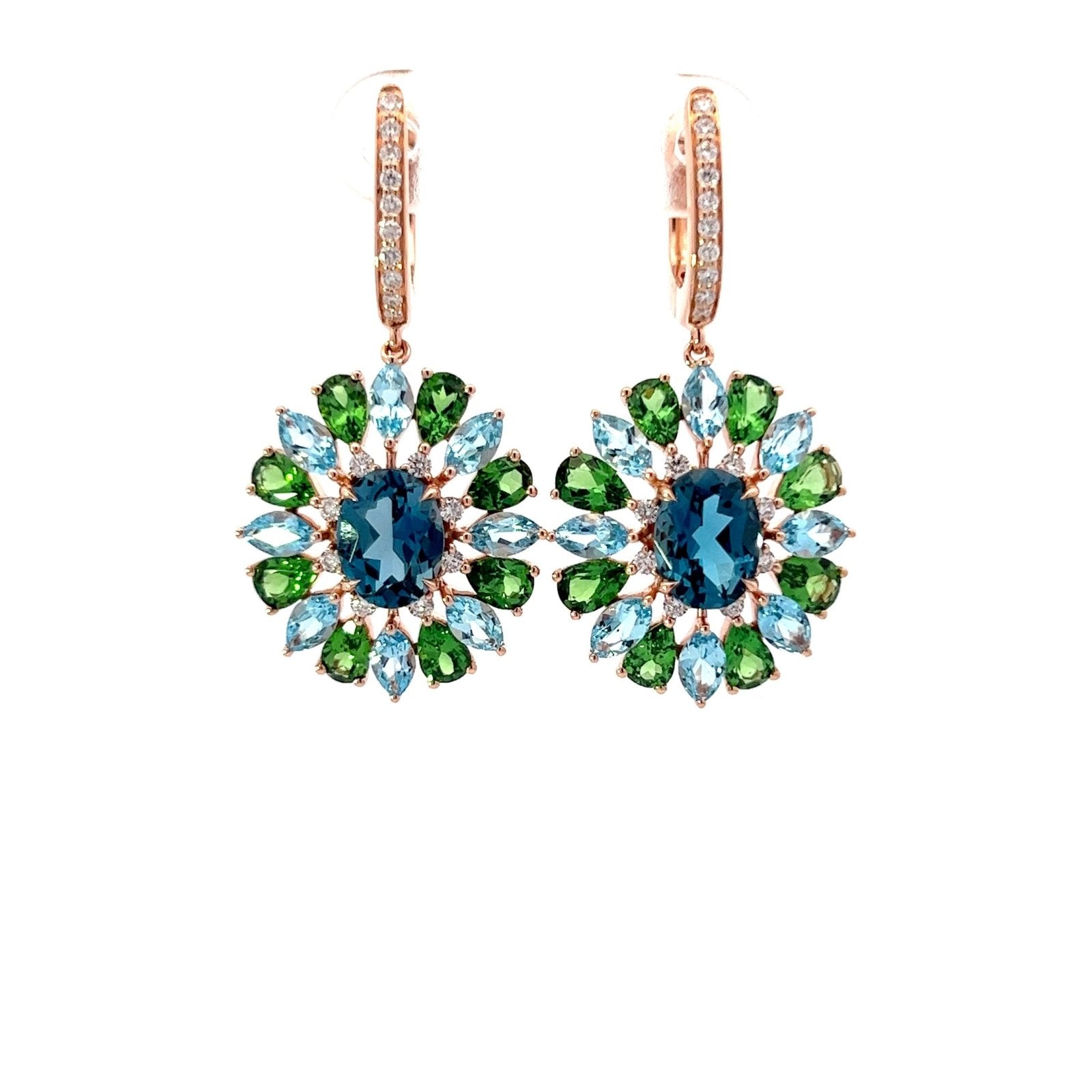 Timeless Emeralds Blue Topaz Diamond 18K Rose Gold Exclusive Earrings by Natkina