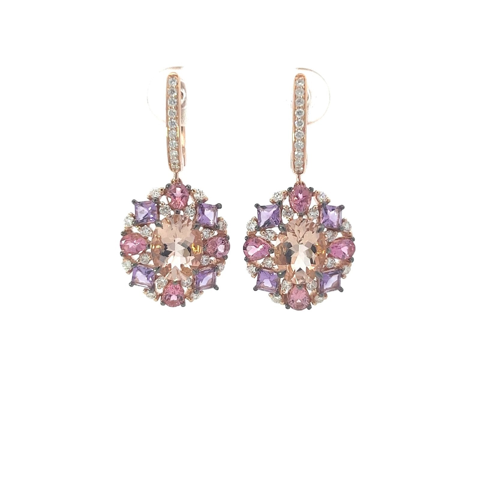 Timeless Pink Tourmaline Amethyst Diamond 18K Rose Gold Exclusive Earrings by Natkina