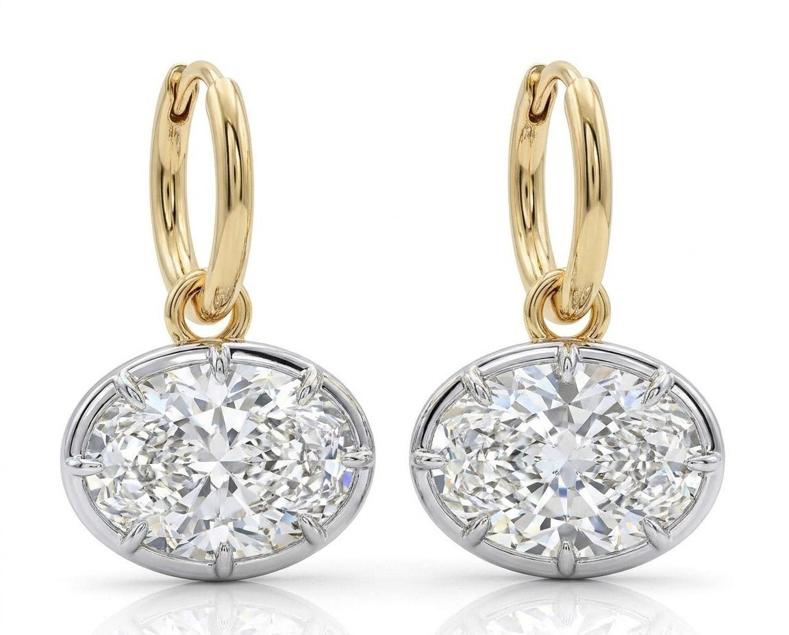 TWO-TONE OVAL SOLITAIRE EARRINGS