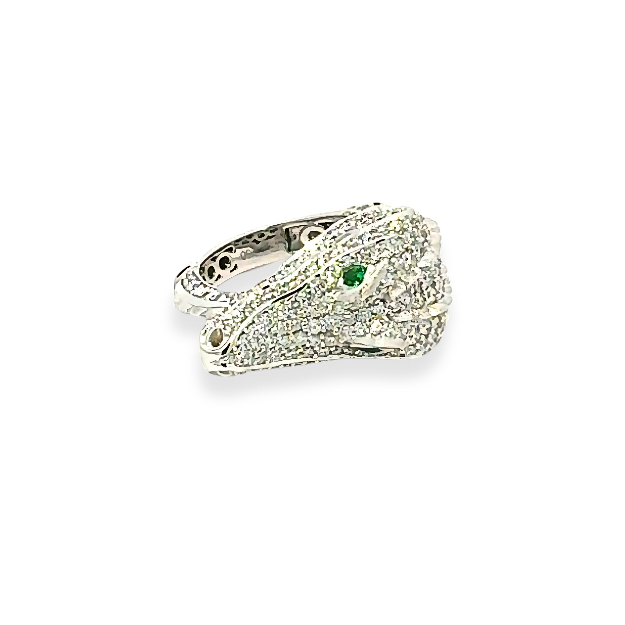 Unique Crocodile Emerald Diamond White 18K Gold Exclusive Ring by Natkina