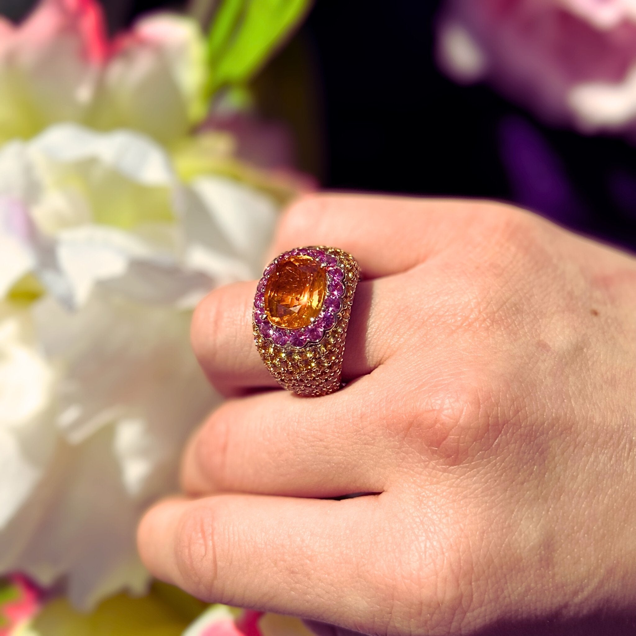 Unique Yellow Pink Orange Sapphire Yellow 18K Gold Exclusive Ring by Natkina