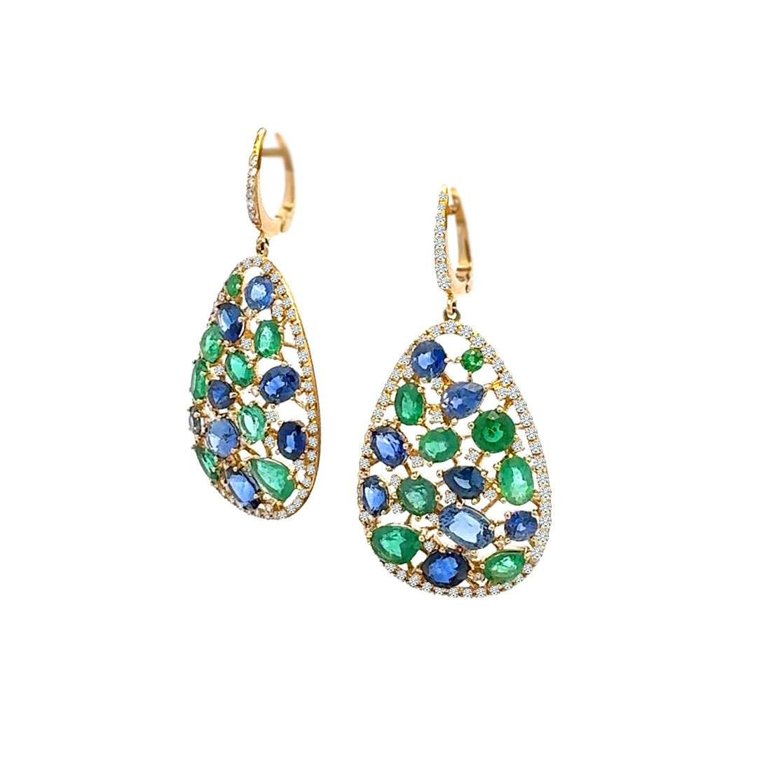 Wondrous Emerald Sapphire Diamond 18K Yellow Gold Exclusive Earrings by Natkina