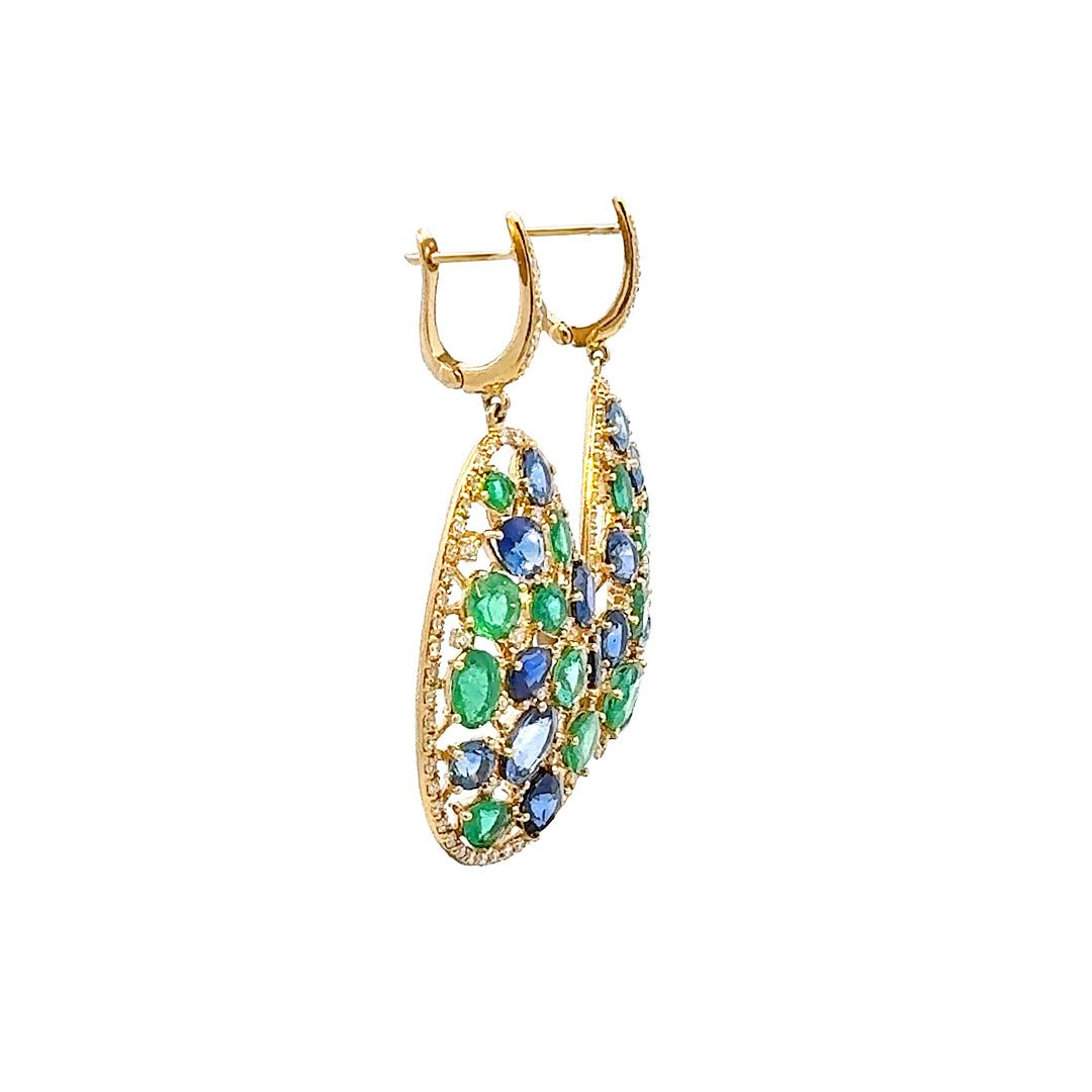 Wondrous Emerald Sapphire Diamond 18K Yellow Gold Exclusive Earrings by Natkina