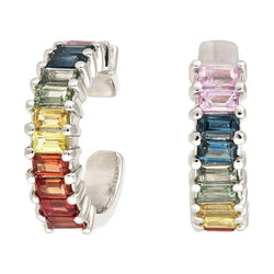 Modern Fashion Multi Sapphire Cuff One Piece Earrings 18 K White Gold for Her