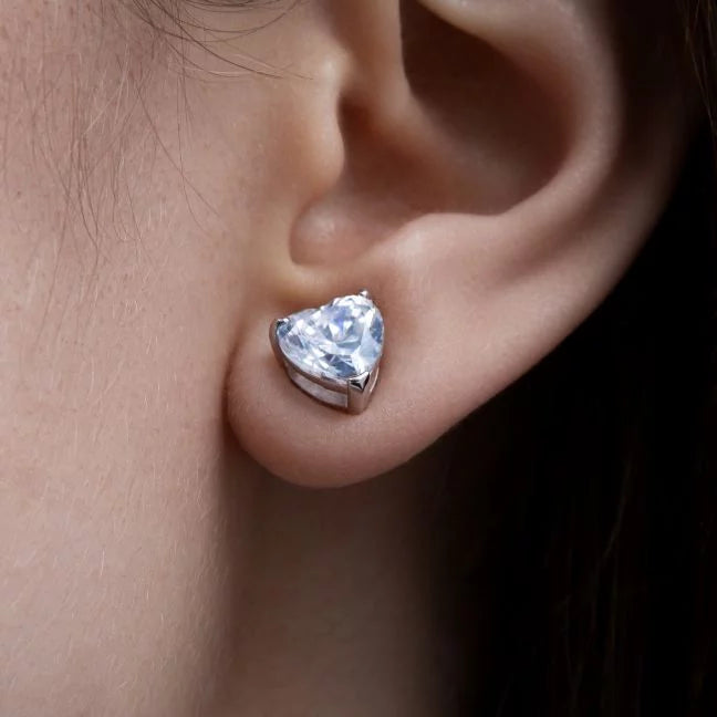 Heart Cut Stud Silver Earrings