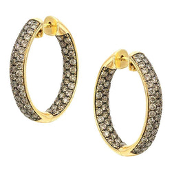3.11 carat Champagne Diamond Medium Elegant 18 K Yellow Gold Hoop Earrings - Natkina