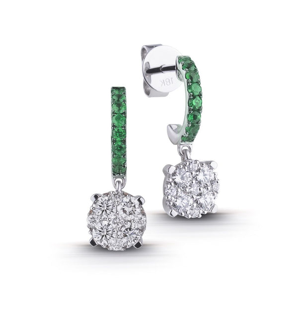 Diamond Earrings For Her with Emerald in White Gold