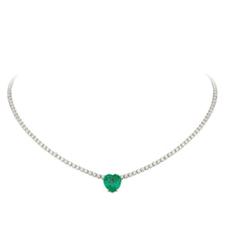 Breathtaking Diamond 18K White Gold Necklace with Emerald for Her