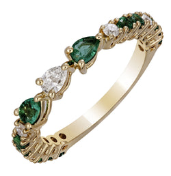 Modern Emerald Diamond Yellow Gold 18K Ring For Her