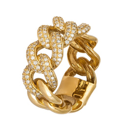 Fashionable White Diamond Yellow Gold 18K Chain Ring For Her