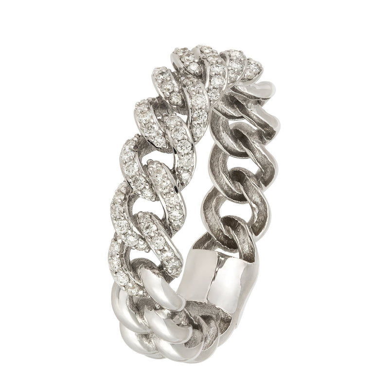 Fashionable White Diamond White Gold 18K Chain Ring For Her