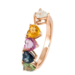 Multisapphire Diamond Rose Gold 18K Ring For Her