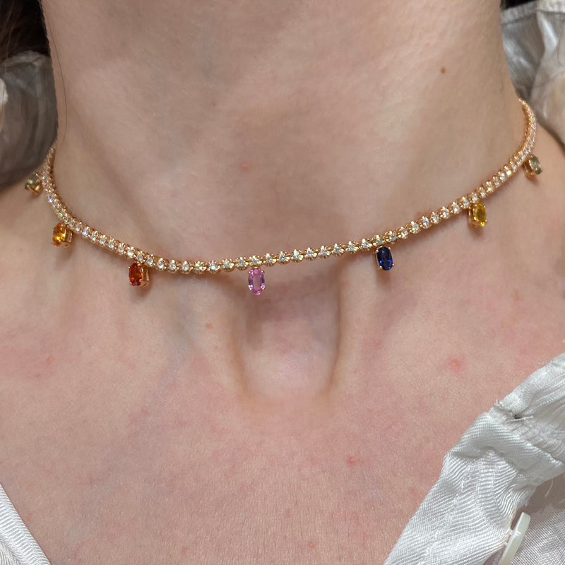 Breathtaking Diamond 18K Rose Gold Necklace with Multi Sapphires for Her