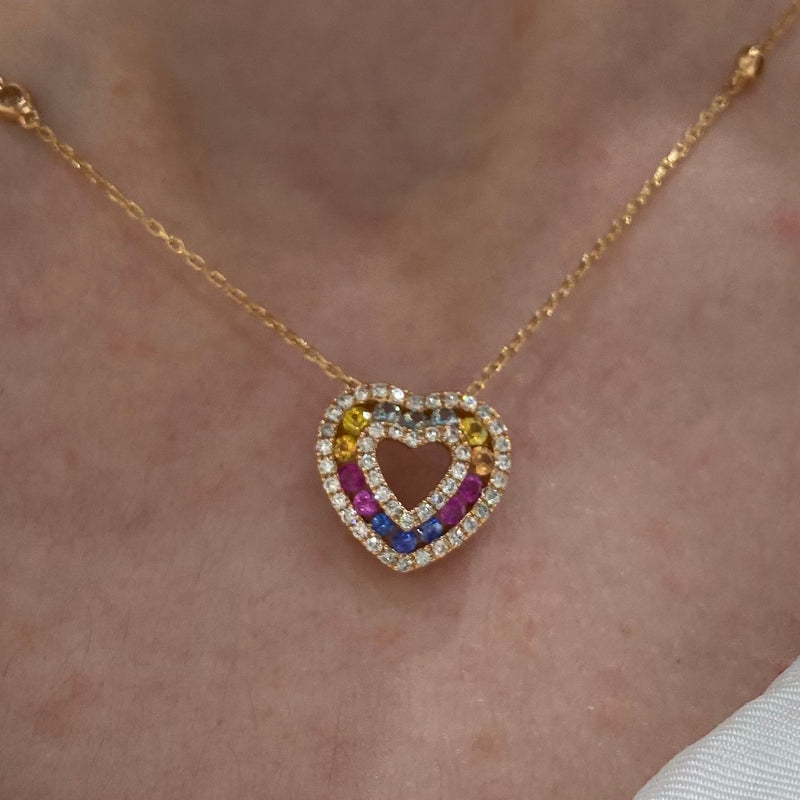 Breathtaking Multi Sapphire Diamond 18K Rose Gold Necklace for Her