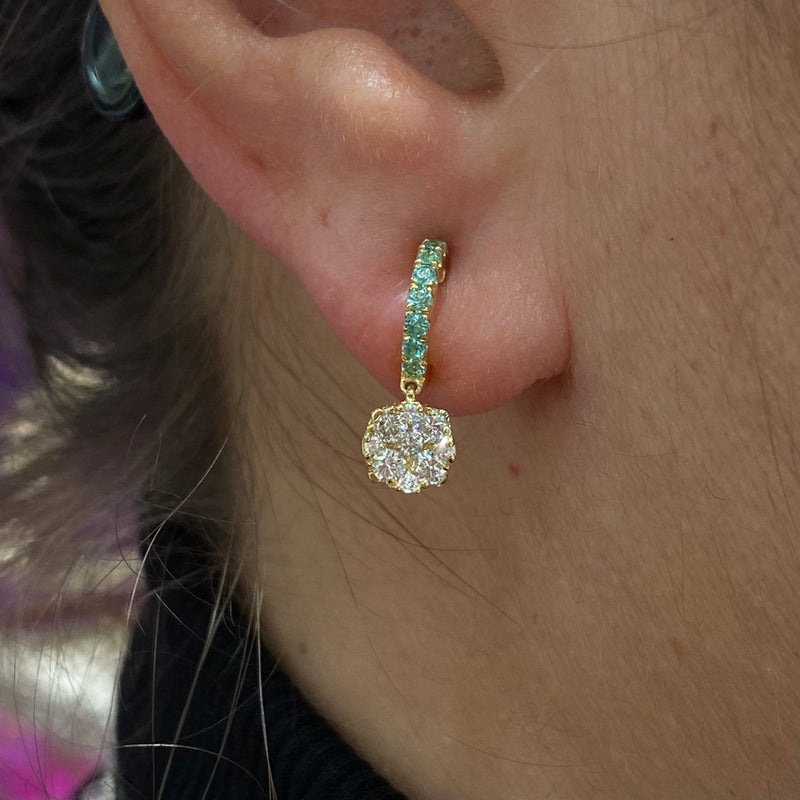 Diamond Earrings For Her with Emerald in White Gold
