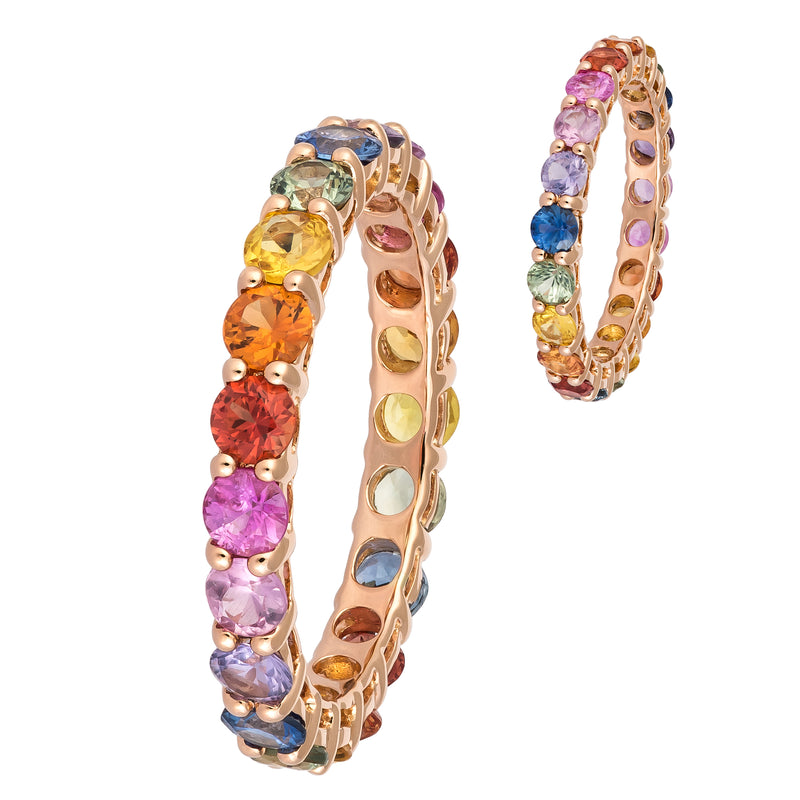 Attractive Multisapphire Diamond Rose Gold 18K Ring For Her