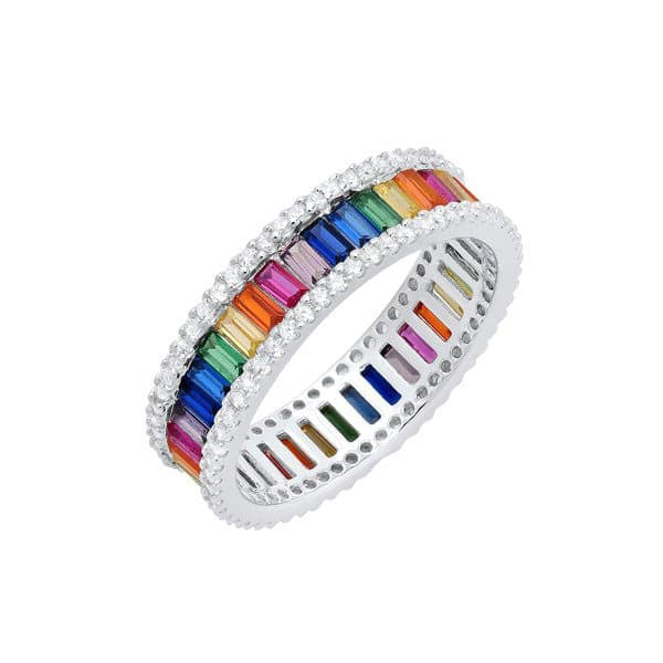 One Row Rainbow Silver Ring