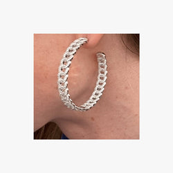 Chunky Chain White Zirconia Rhodium Plated Silver 925 Hoop Earrings - Natkina