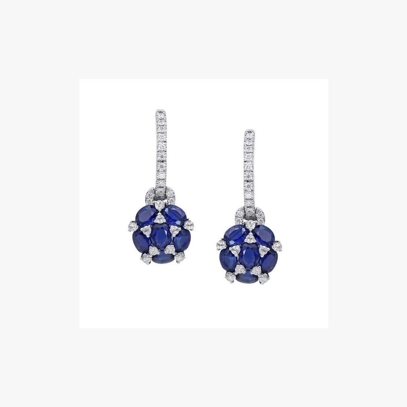 Blue Sapphire White Diamond White Gold Leverback Earrings - Natkina
