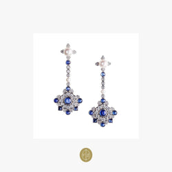 Fabergé Dentelle de Perles White Diamonds & Cabochon Blue Sapphire Stud Earrings - Natkina