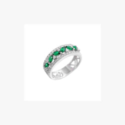 Green Emerald White Diamond White Gold Modern Band Ring - Natkina