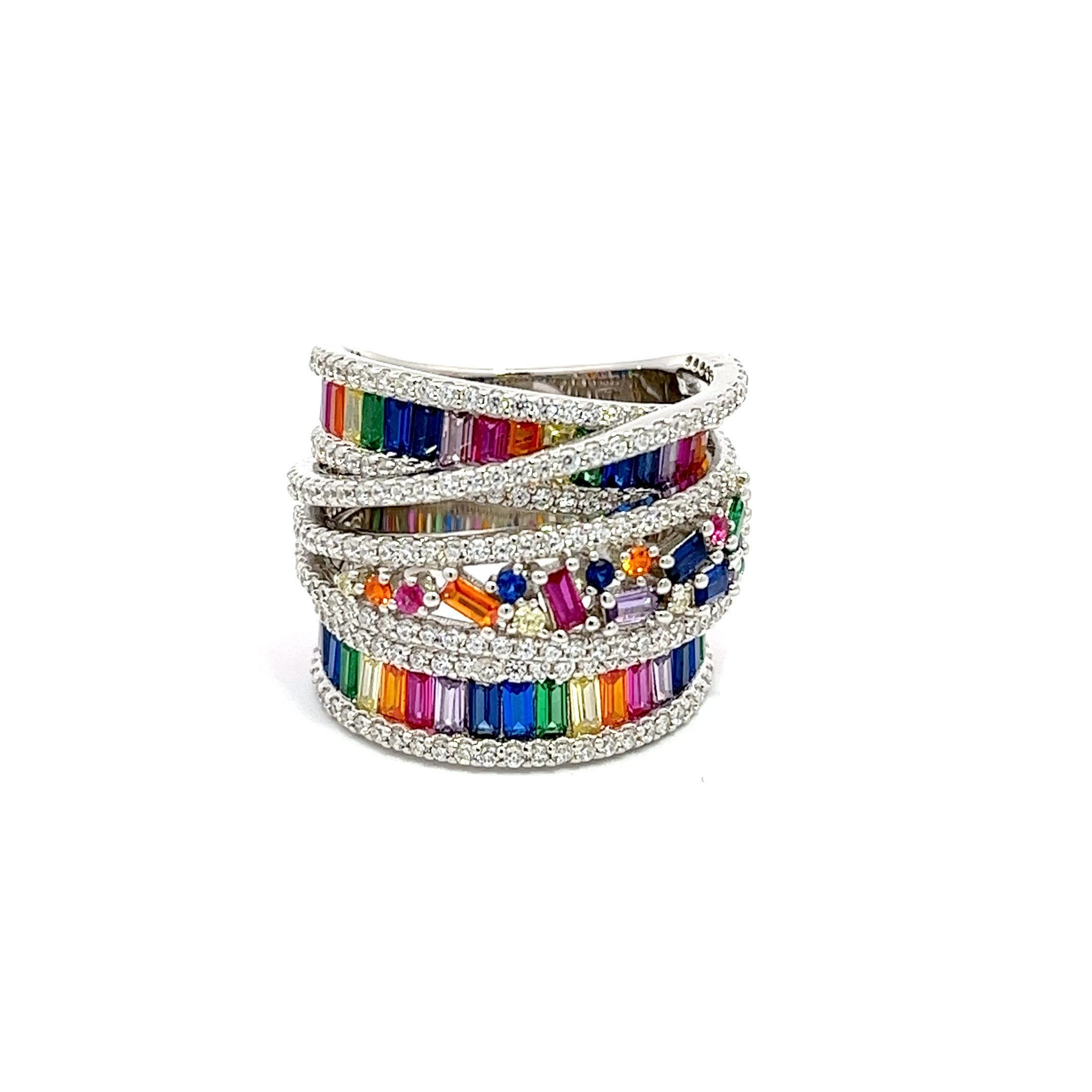 Wide Rainbow Silver Ring