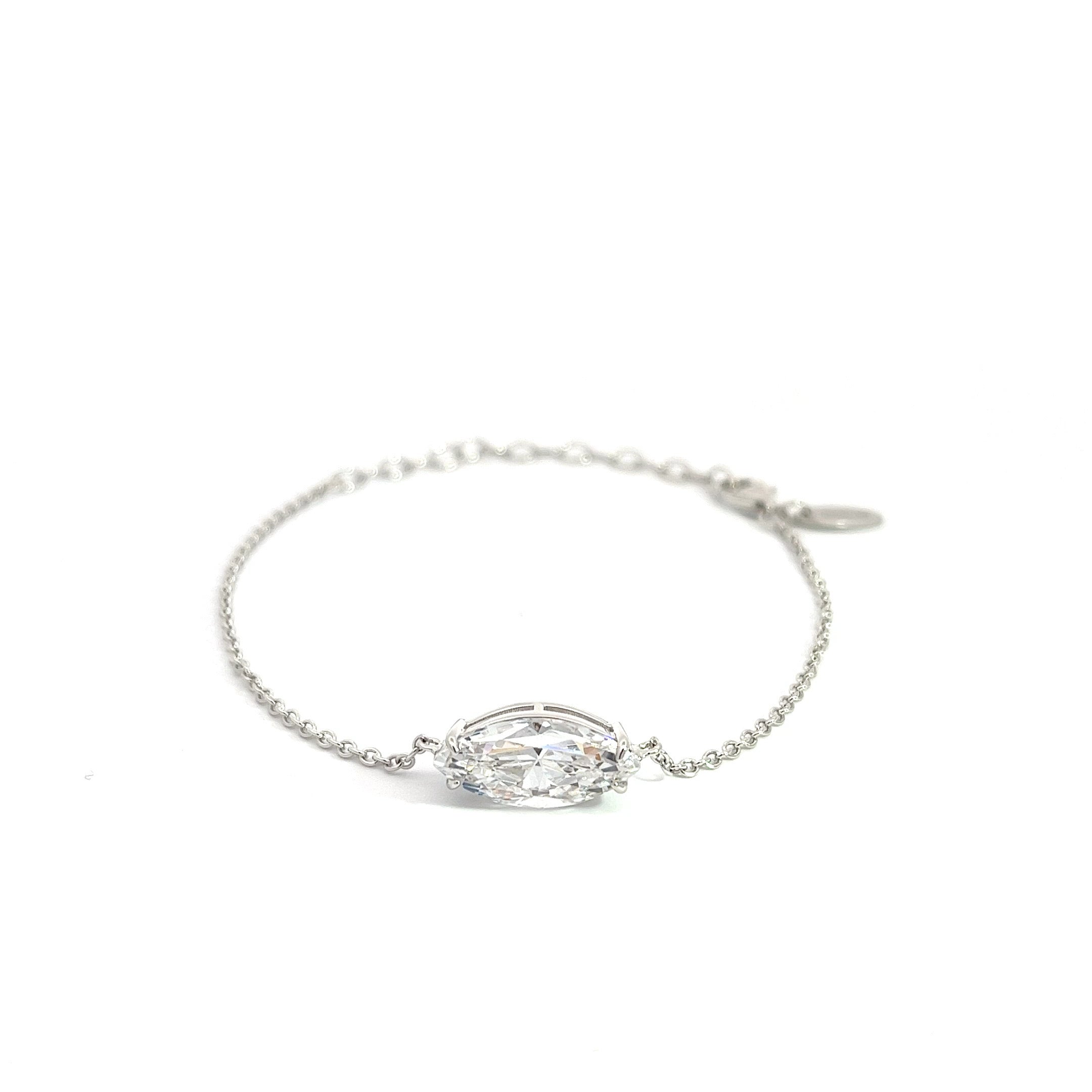 Elegant Marquise Cut 15 x 7 mm CZ Silver Bracelet