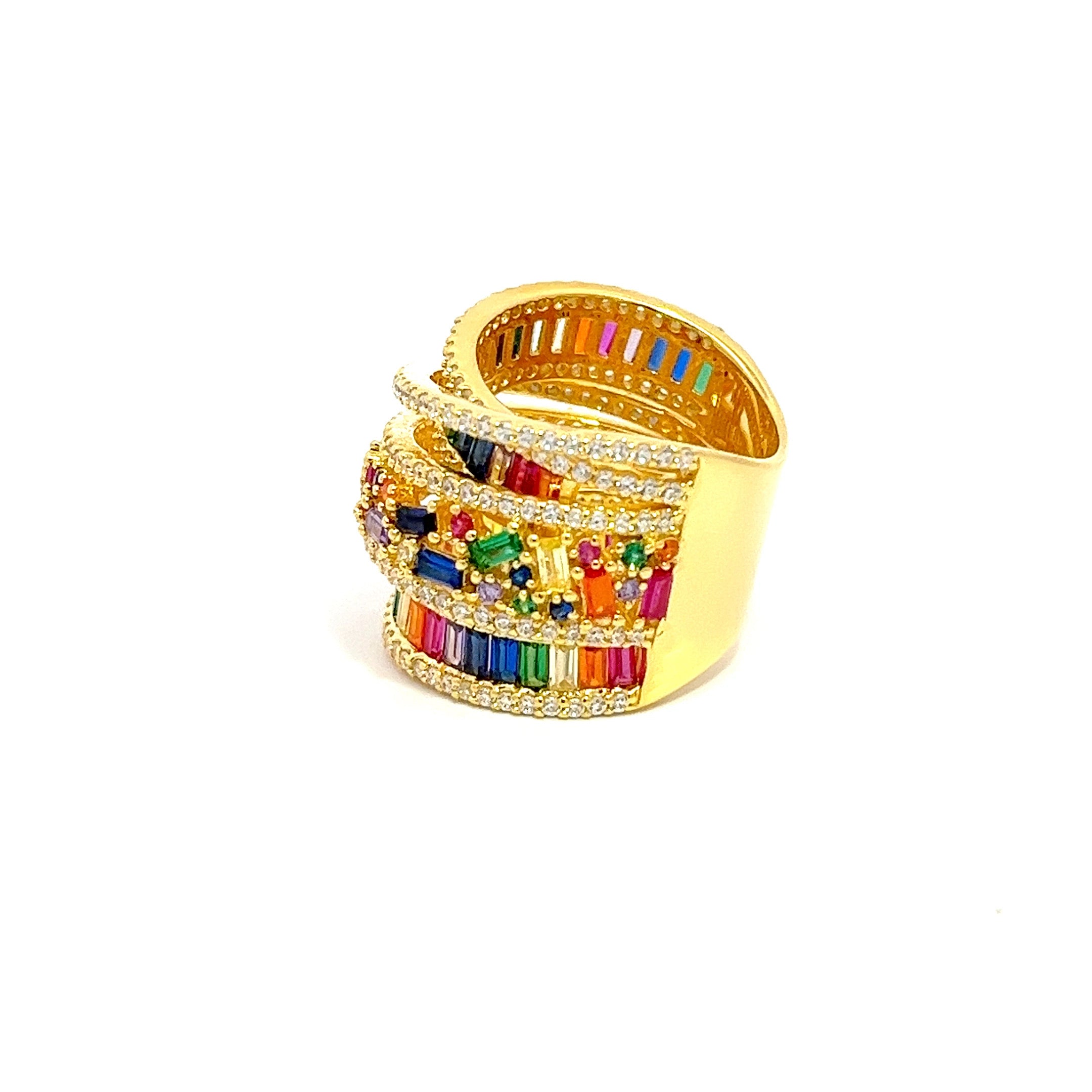 Wide Rainbow Silver Ring