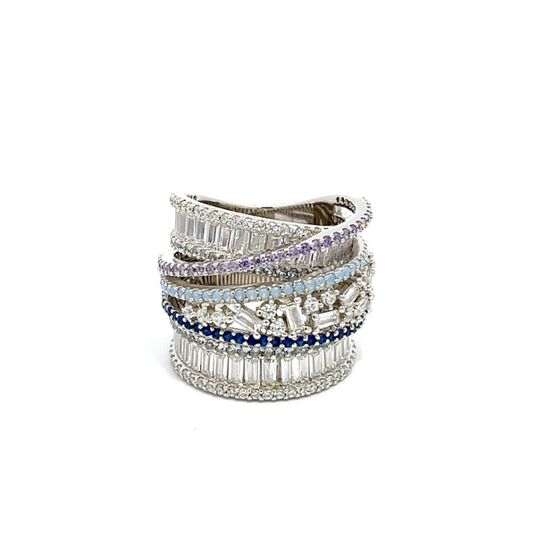 White/Blue Wide Silver Ring