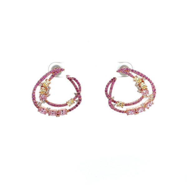 Half Moon Multi CZ Silver Earrings