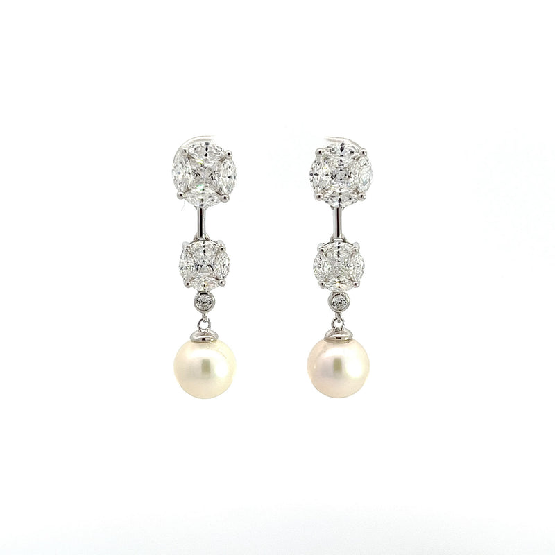 Elegant Pearl and CZ Silver Earrings