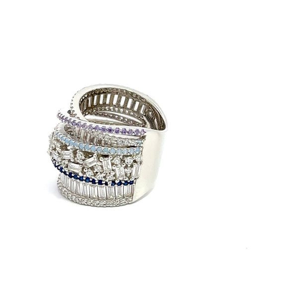 White/Blue Wide Silver Ring