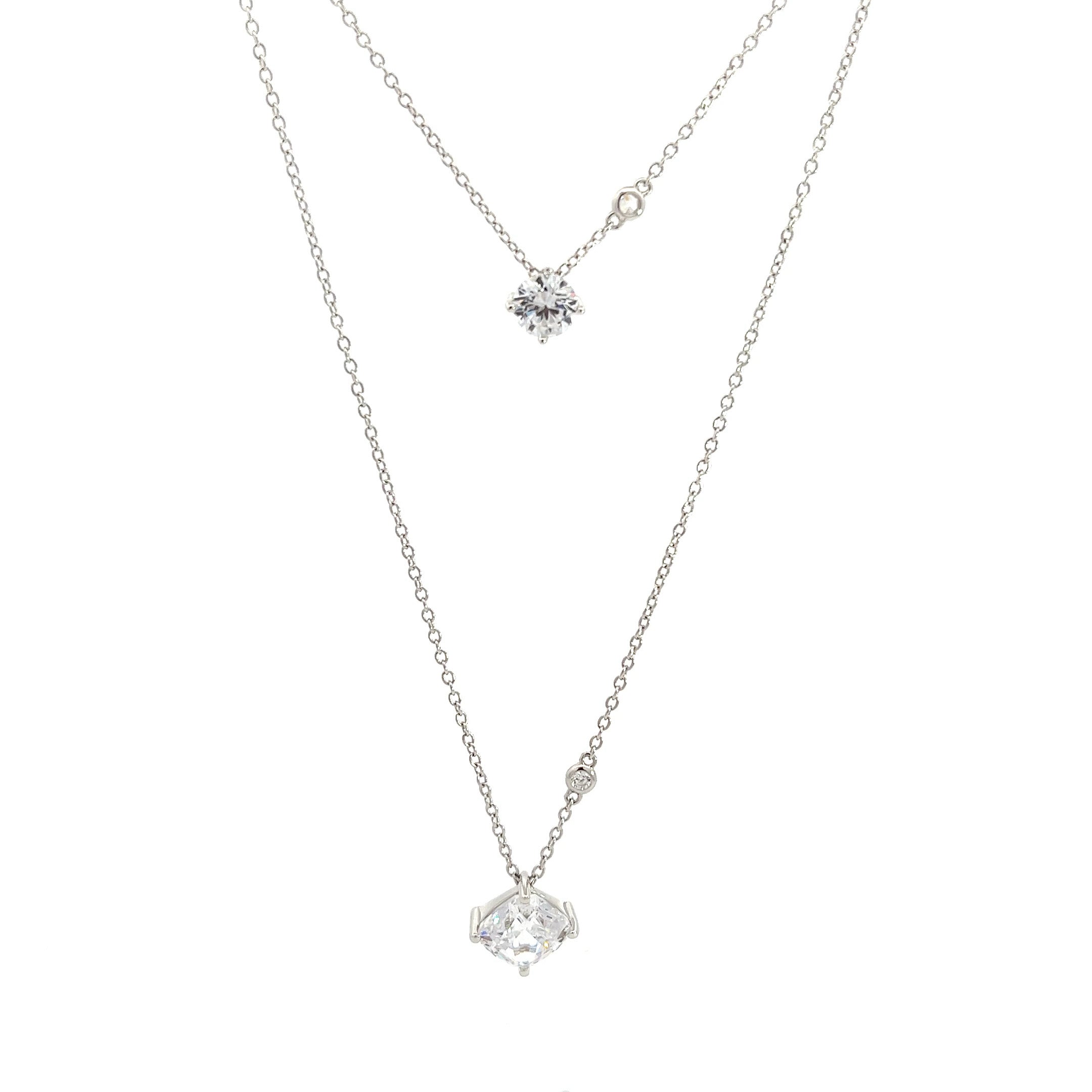 Beautiful Round And Cushion Cut Silver Necklace