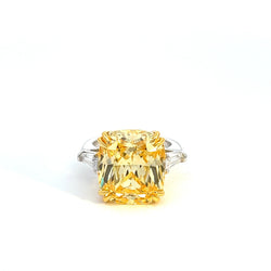 Delicate Cushion Cut CZ with Tappered Baguettes Silver Ring