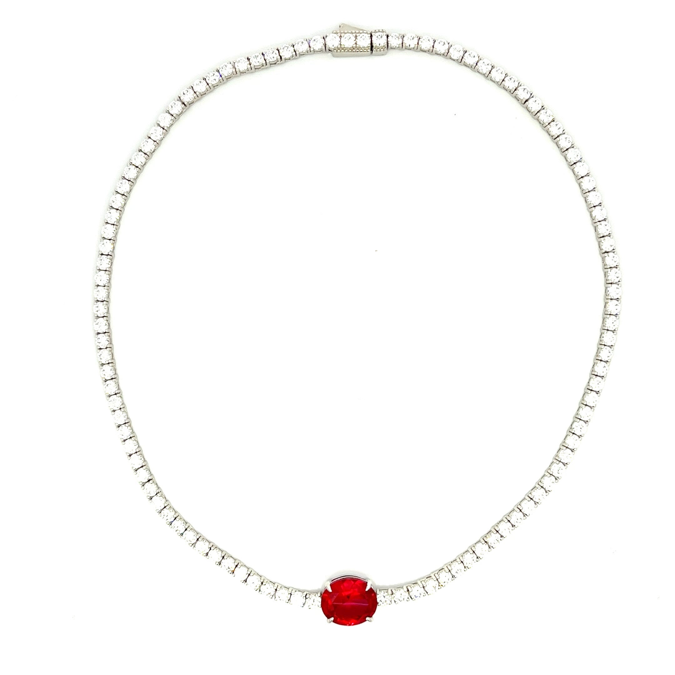Oval Centred Tennis Silver Necklace
