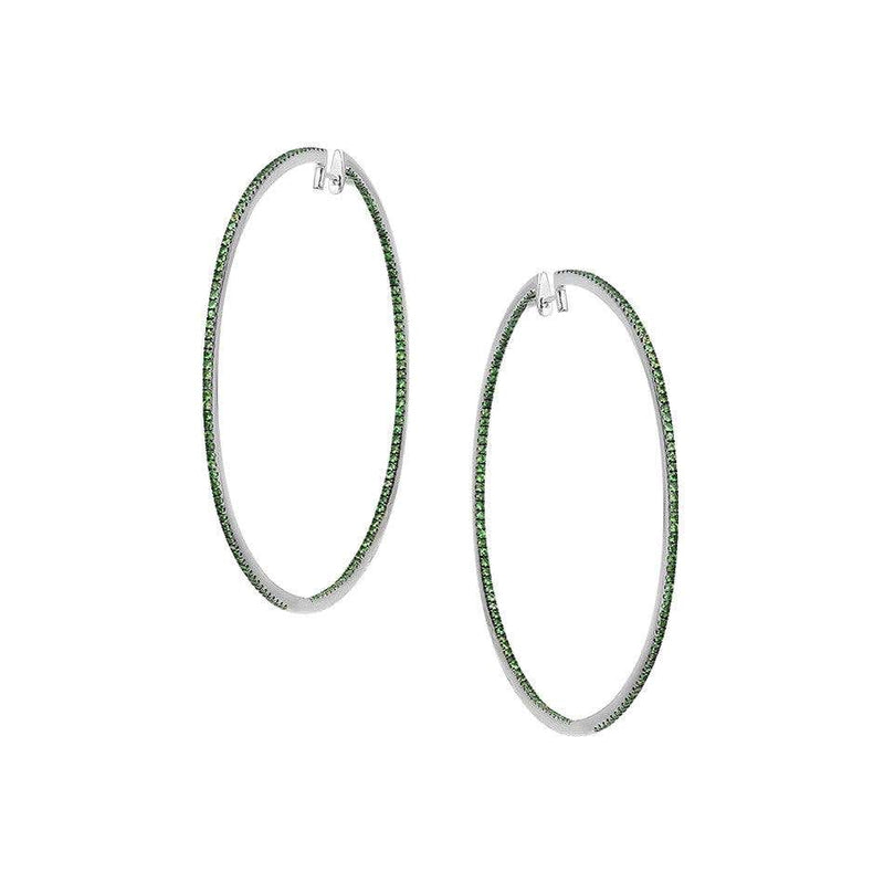 Impressive Green Tsavorite White Gold Hoop Earrings - Natkina