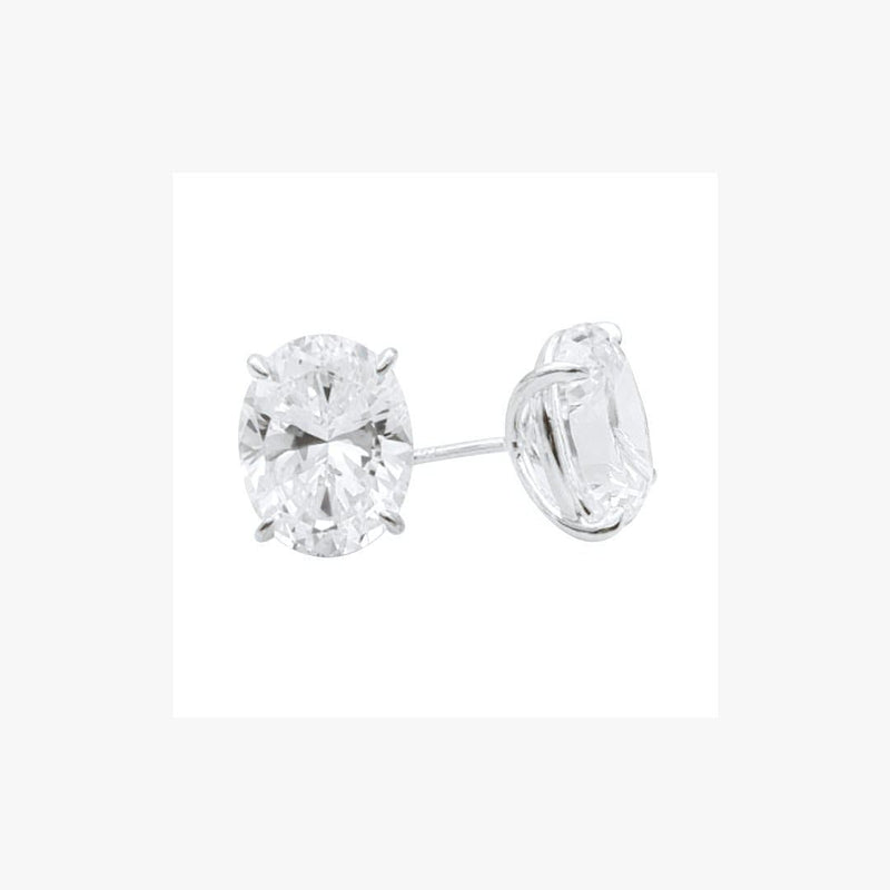 Oval Cut Diamond Imitation Stud Silver Earrings - Natkina