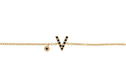 Personalized Black Diamond Bracelet & Diamond Charm Big Letter - Natkina