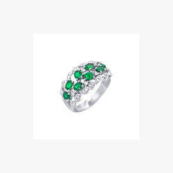 Precious Green Emerald White Diamond White Gold Sophisticated Daily Ring - Natkina