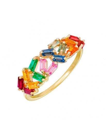 Precious Sapphire Emerald Ring Yellow Gold Cocktail Colorful Ring - Natkina
