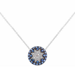 Round Star Blue Sapphire White Diamond Necklace - Natkina