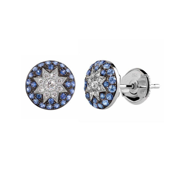 Round Stud Star Earrings Blue Sapphire - Natkina