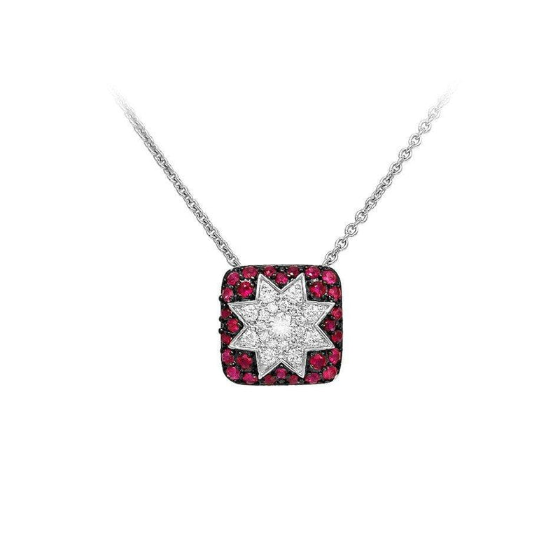 Square Star Ruby White Diamond Necklace - Natkina
