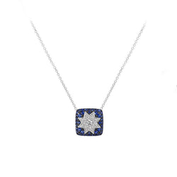 Square Star Sapphire White Diamond Necklace - Natkina